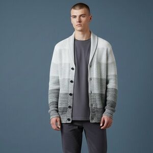 Express Men's Ombre Shawl Collar Cardigan Sweater Gray White Large